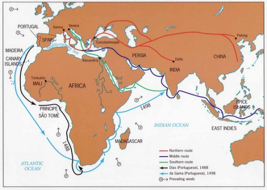 新航路（15～16世纪西欧各国通往东方的航线）