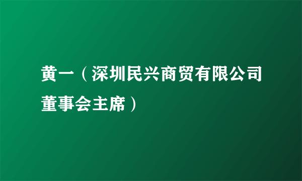 什么是黄一（深圳民兴商贸有限公司董事会主席）