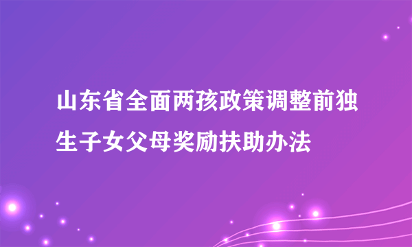 山东省全面两孩政策调整前独生子女父母奖励扶助办法