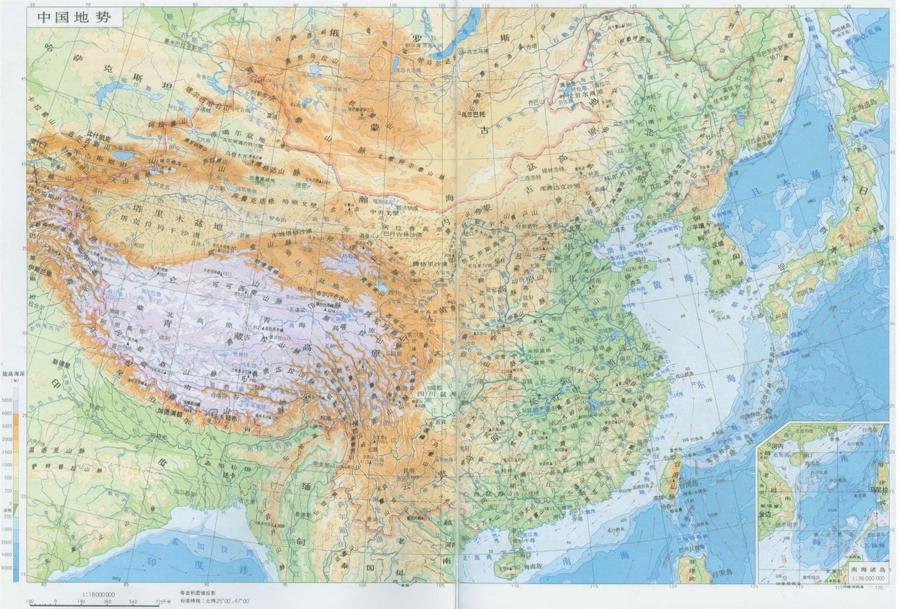 求高清中国地形图，有山脉和河流且有名字。最好能具体到每个市。谢了