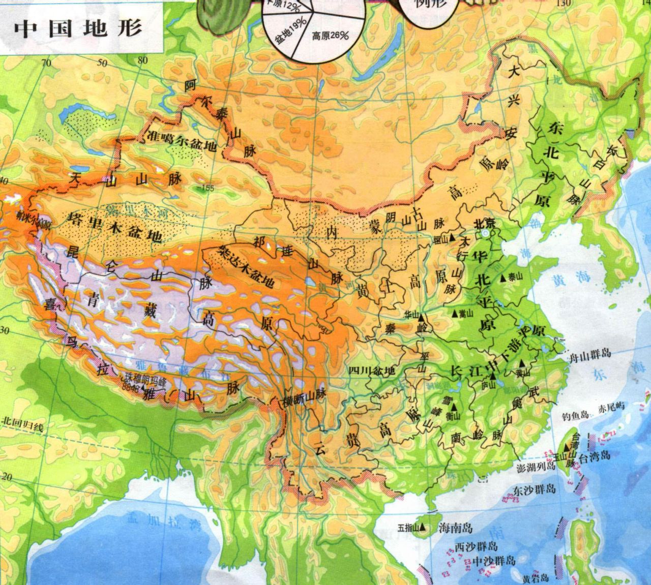 求中国地形图详细高清版大图，要详细，有经纬网的