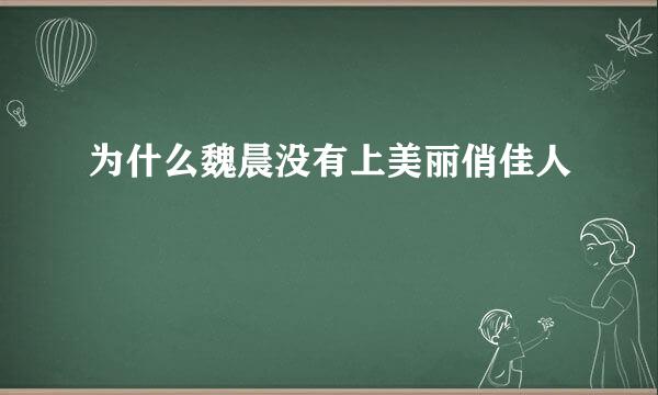 为什么魏晨没有上美丽俏佳人