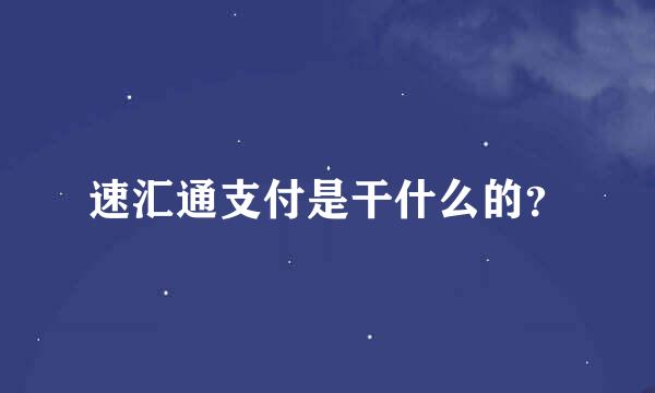 速汇通支付是干什么的？