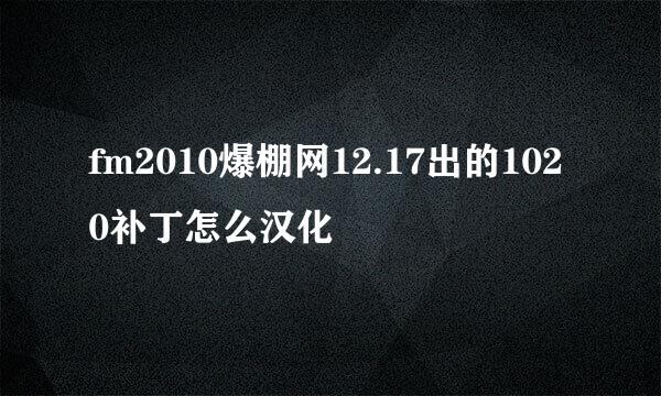 fm2010爆棚网12.17出的1020补丁怎么汉化