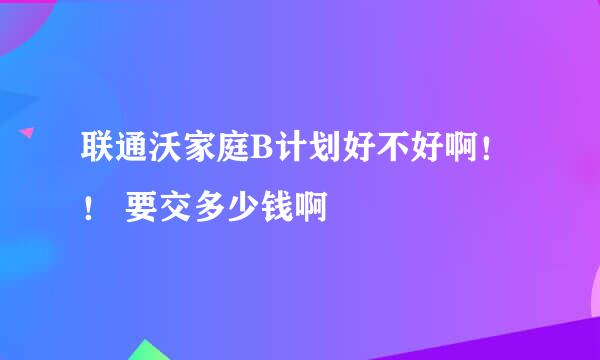 联通沃家庭B计划好不好啊！！ 要交多少钱啊