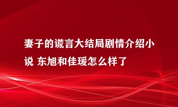 妻子的谎言大结局剧情介绍小说 东旭和佳瑗怎么样了