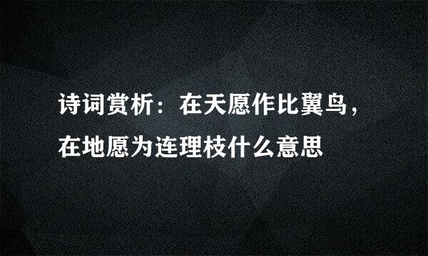 诗词赏析：在天愿作比翼鸟，在地愿为连理枝什么意思