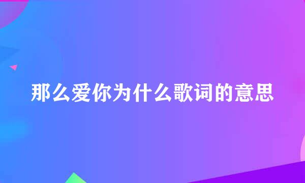 那么爱你为什么歌词的意思