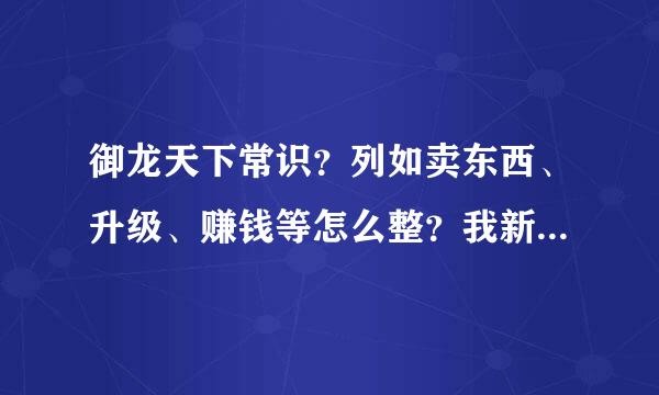 御龙天下常识？列如卖东西、升级、赚钱等怎么整？我新手！双线7区金戈铁马区，