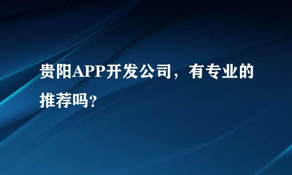 贵阳APP开发公司，有专业的推荐吗？