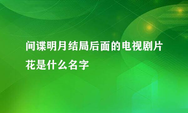 间谍明月结局后面的电视剧片花是什么名字