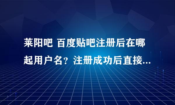 莱阳吧 百度贴吧注册后在哪起用户名？注册成功后直接进吧？？？