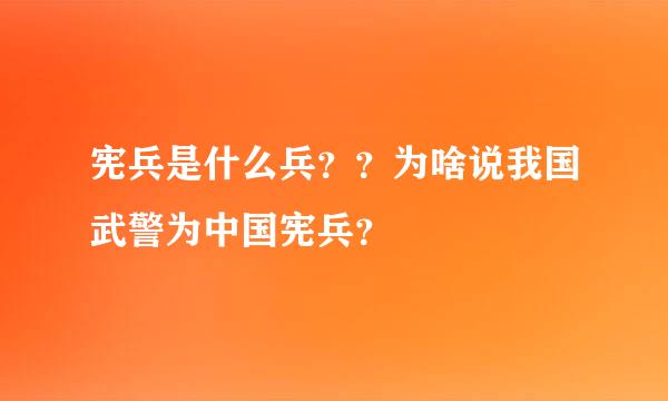 宪兵是什么兵？？为啥说我国武警为中国宪兵？