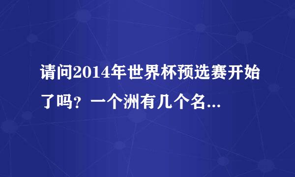 请问2014年世界杯预选赛开始了吗？一个洲有几个名额？中国队在下届世界杯能进吗？