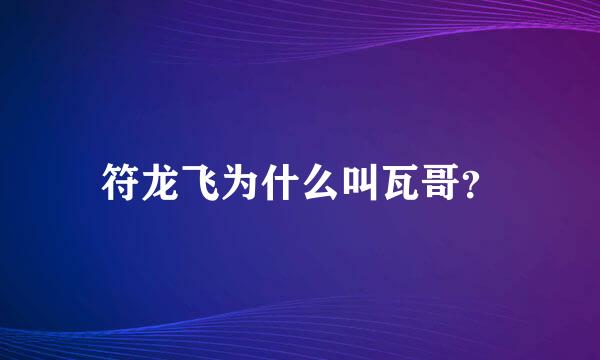 符龙飞为什么叫瓦哥？