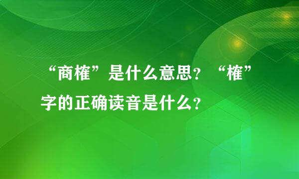 “商榷”是什么意思？“榷”字的正确读音是什么？