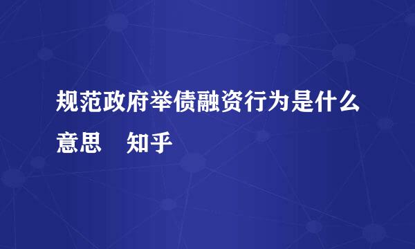 规范政府举债融资行为是什么意思 知乎