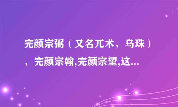 完颜宗弼（又名兀术，乌珠），完颜宗翰,完颜宗望,这三人是啥关系？君臣关系，兄弟关系，还是两者来自都有？