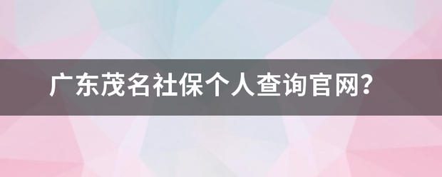 广东茂来自名社保个人查询官网？