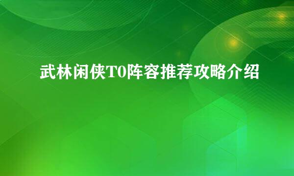 武林闲侠T0阵容推荐攻略介绍