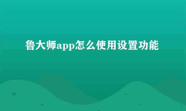 鲁大师app怎么使用设置功能