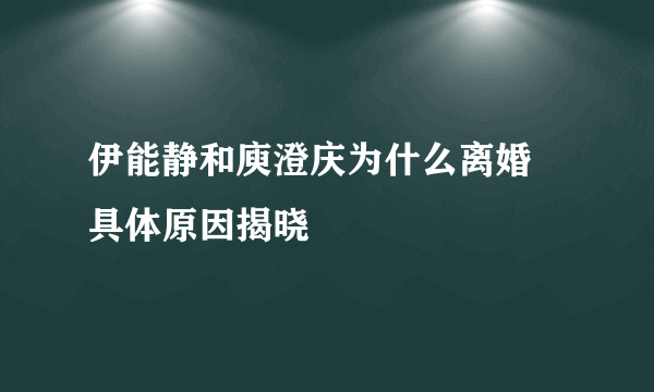 伊能静和庾澄庆为什么离婚 具体原因揭晓