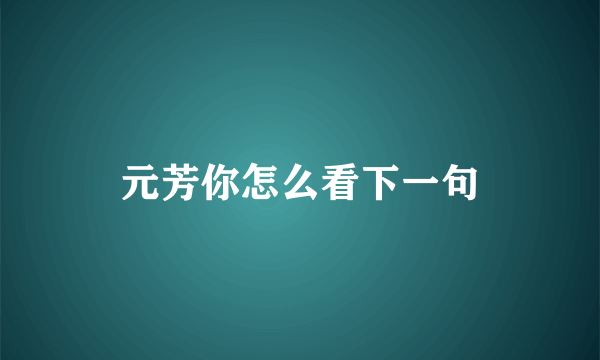 元芳你怎么看下一句