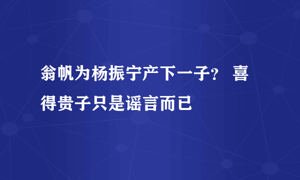 翁帆为杨振宁产下一子？ 喜得贵子只是谣言而已