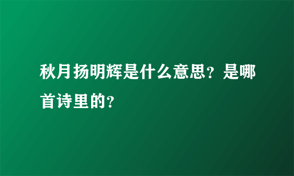 秋月扬明辉是什么意思？是哪首诗里的？