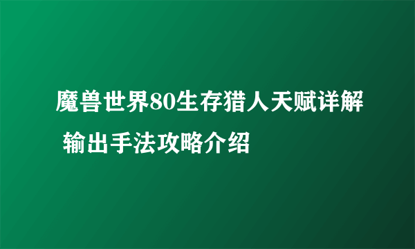 魔兽世界80生存猎人天赋详解 输出手法攻略介绍