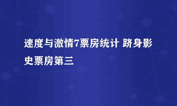 速度与激情7票房统计 跻身影史票房第三