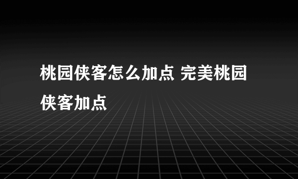 桃园侠客怎么加点 完美桃园侠客加点