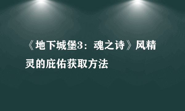 《地下城堡3：魂之诗》风精灵的庇佑获取方法