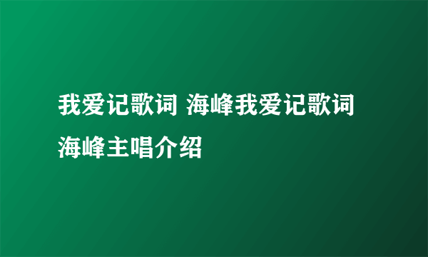 我爱记歌词 海峰我爱记歌词海峰主唱介绍