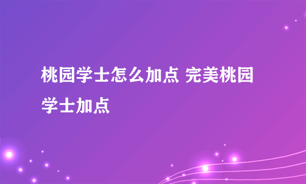 桃园学士怎么加点 完美桃园学士加点