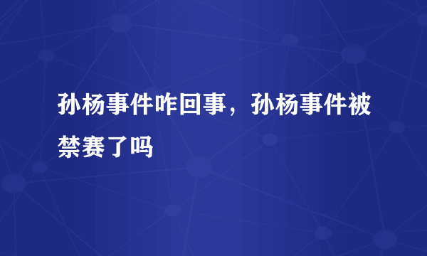 孙杨事件咋回事，孙杨事件被禁赛了吗