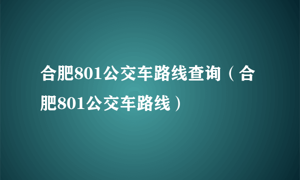 合肥801公交车路线查询（合肥801公交车路线）