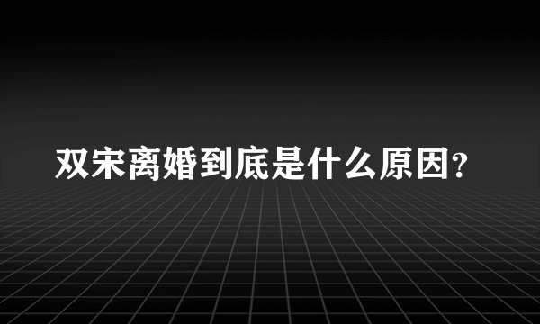 双宋离婚到底是什么原因？