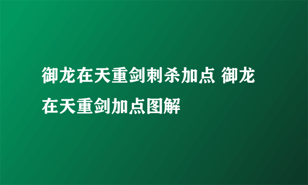 御龙在天重剑刺杀加点 御龙在天重剑加点图解