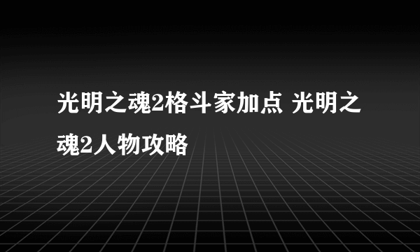 光明之魂2格斗家加点 光明之魂2人物攻略