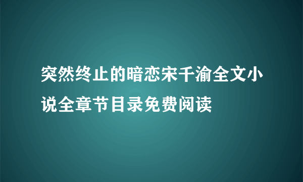 突然终止的暗恋宋千渝全文小说全章节目录免费阅读