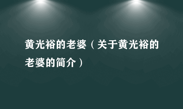 黄光裕的老婆（关于黄光裕的老婆的简介）