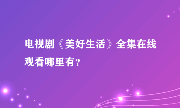 电视剧《美好生活》全集在线观看哪里有？