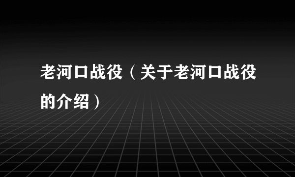 老河口战役（关于老河口战役的介绍）