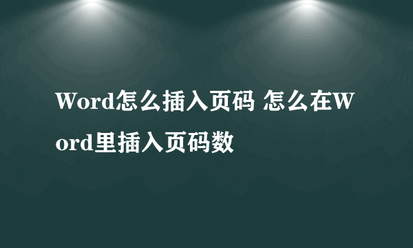 Word怎么插入页码 怎么在Word里插入页码数