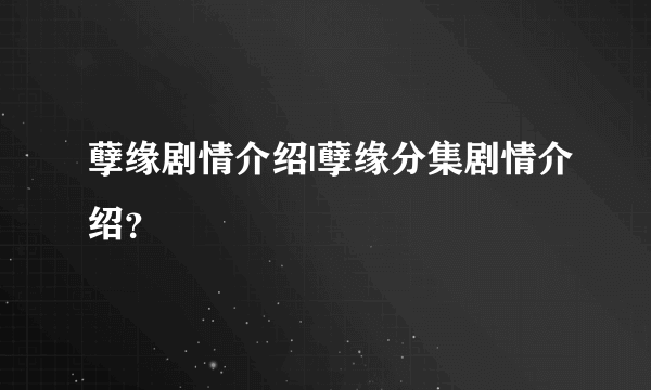 孽缘剧情介绍|孽缘分集剧情介绍？