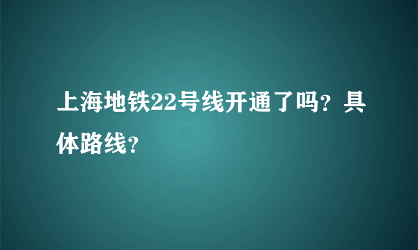 上海地铁22号线开通了吗？具体路线？