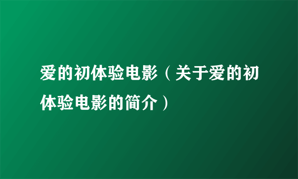 爱的初体验电影（关于爱的初体验电影的简介）