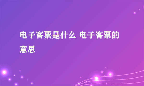 电子客票是什么 电子客票的意思