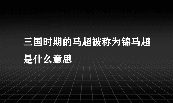 三国时期的马超被称为锦马超是什么意思